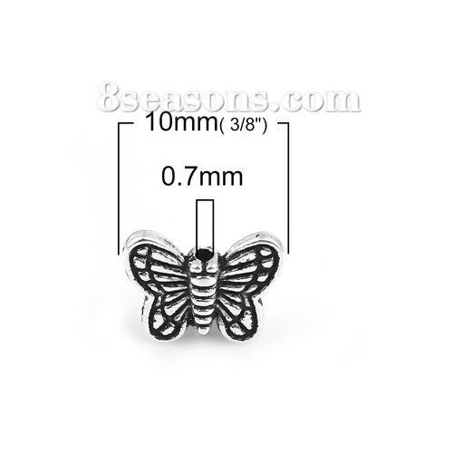 Picture of Zinc Based Alloy Spacer Beads Butterfly Animal Antique Silver Color 10mm x 8mm, Hole: Approx 0.7mm, 200 PCs