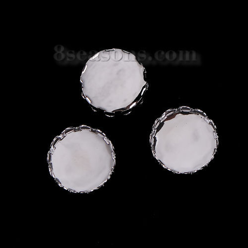 Picture of Iron Based Alloy Cabochon Frame Settings Round Silver Tone Cabochon Settings (Fits 14mm Dia.) 15mm( 5/8") Dia., 20 PCs