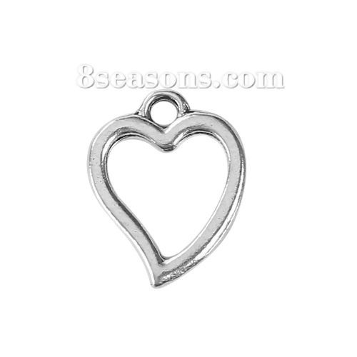 Bild von Zinklegierung Charms Anhänger Herz Antiksilber 16mm x 12mm, 20 Stück