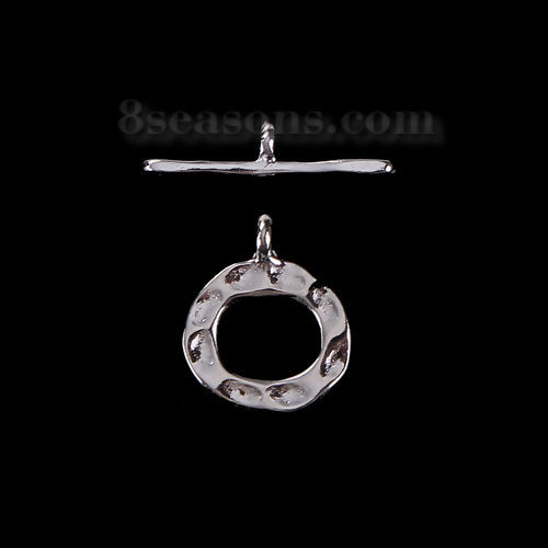 Picture of Zinc Based Alloy Hammered Toggle Clasps Silver Plated 19mm x 4mm 16mm x 13mm, 20 Sets