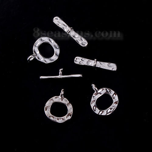 Picture of Zinc Based Alloy Hammered Toggle Clasps Silver Plated 19mm x 4mm 16mm x 13mm, 20 Sets