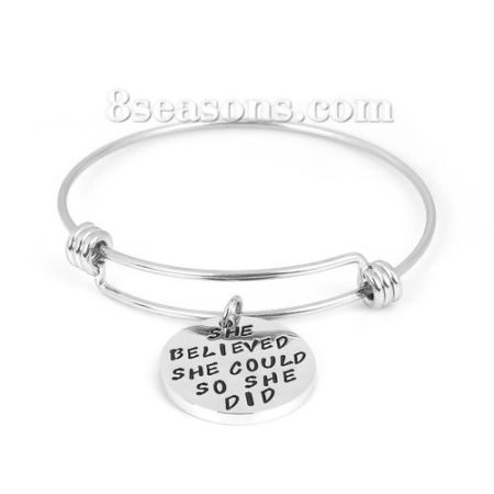 Image de Bracelets en Acier Inoxydable Rond Gravé Caractère Réglable Doubles Nœuds Argent Mat 26cm 1 Pièce