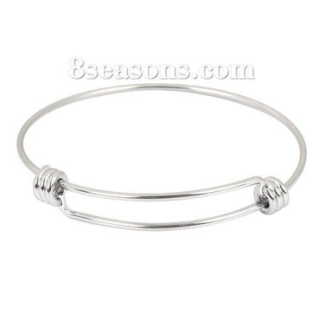 Image de Bracelets en Acier Inoxydable Rond Argent Mat Réglable Doubles Nœuds 26cm Long, 2 Pcs