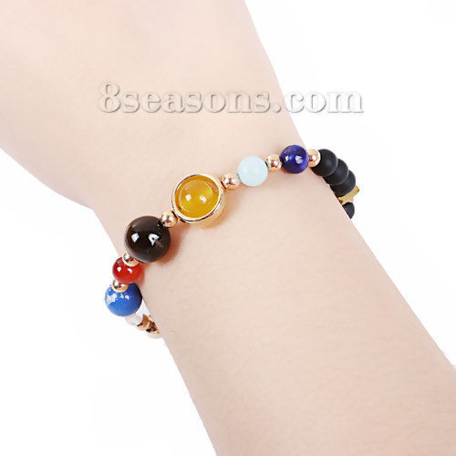 Image de Bracelets en Gemme Bijoux Planète du Système Solaire Doré Multicolore Rond Pentacle Elastique 21cm Long, 1 Pièce