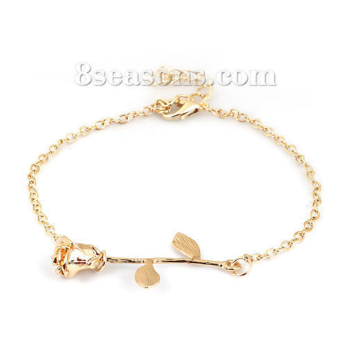 Picture of Bracelets Gold Plated Rose Flower 20.5cm(8 1/8") long, 1 Piece