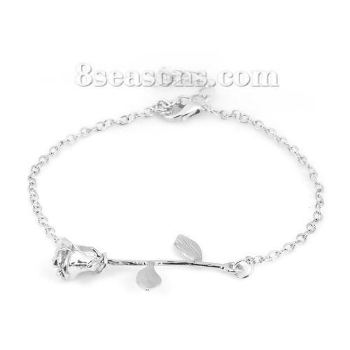 Picture of Bracelets Silver Plated Rose Flower 21cm(8 2/8") long, 1 Piece