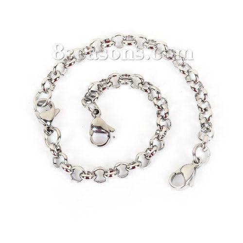 Picture of 304 Stainless Steel Lobster Clasp Rolo Chain Bracelets Silver Tone 19.3cm(7 5/8") long, 1 Piece