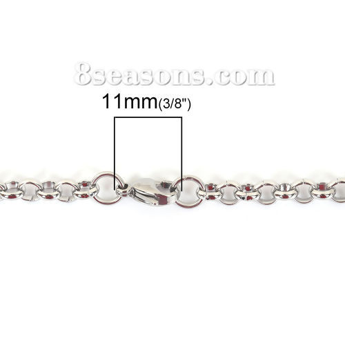 Picture of 304 Stainless Steel Lobster Clasp Rolo Chain Bracelets Silver Tone 19.3cm(7 5/8") long, 1 Piece