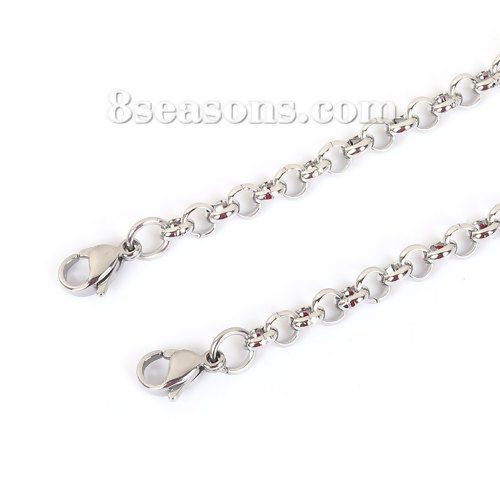 Picture of 304 Stainless Steel Lobster Clasp Rolo Chain Bracelets Silver Tone 19.3cm(7 5/8") long, 1 Piece