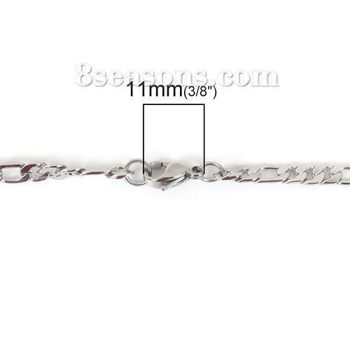 Picture of 304 Stainless Steel Lobster Clasp 3:1 Figaro Link Chain Bracelets Silver Tone 18.5cm(7 2/8") long, 1 Piece