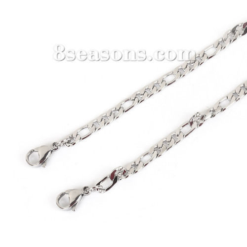 Picture of 304 Stainless Steel Lobster Clasp 3:1 Figaro Link Chain Bracelets Silver Tone 18.5cm(7 2/8") long, 1 Piece