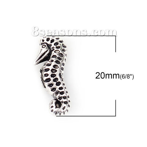 Picture of Zinc Based Alloy Spacer Beads Seahorse Animal Antique Silver Color 20mm x 8mm, Hole: Approx 4.6mm, 30 PCs