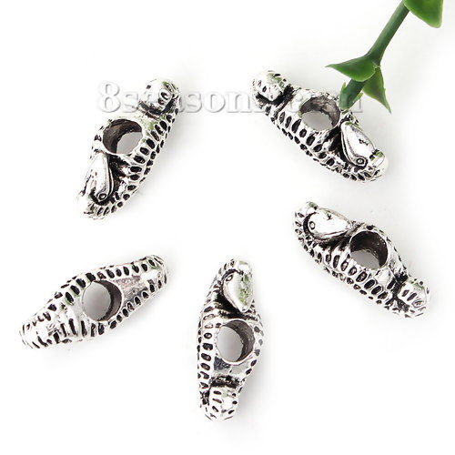 Picture of Zinc Based Alloy Spacer Beads Seahorse Animal Antique Silver Color 20mm x 8mm, Hole: Approx 4.6mm, 30 PCs