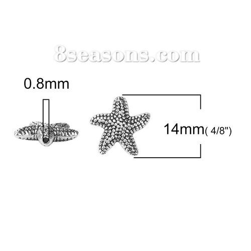 Bild von Zinklegierung Zwischenperlen Spacer Perlen Seesterne Antiksilber 14mm x 14mm, Loch:ca. 0.8mm, 50 Stück