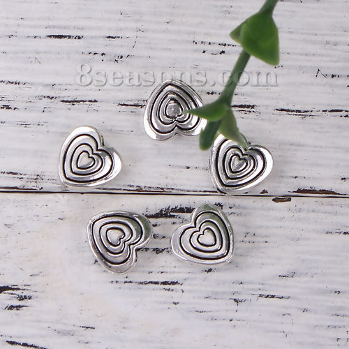 Picture of Zinc Based Alloy Spacer Beads Heart Antique Silver Color 9mm x 9mm, Hole: Approx 1.2mm, 100 PCs