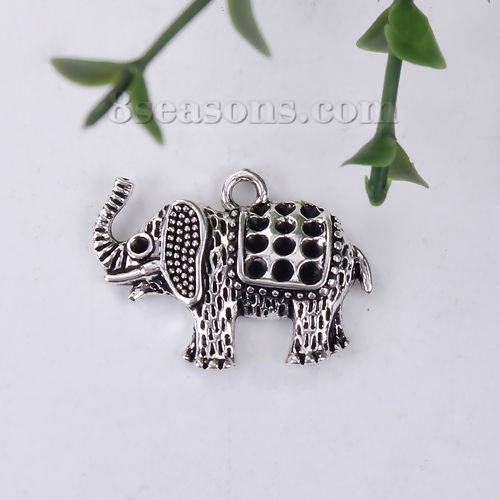 Imagen de Zamak Colgantes Charms Elefante Plata Antigua (Apta ss9 Pointed Back Rhinestone) 29mm x 21mm, 20 Unidades