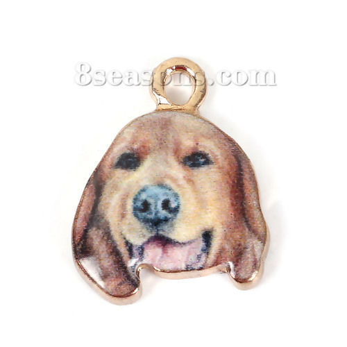 Picture of Zinc Based Alloy Charms Golden Retriever Animal Gold Plated Coffee 18mm( 6/8") x 14mm( 4/8"), 10 PCs