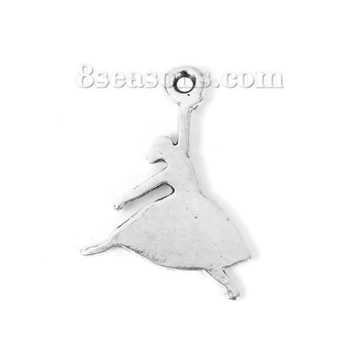 Immagine di Lega di Zinco Charms Ballerina Argento Antico 16mm x 13mm , 100 Pz
