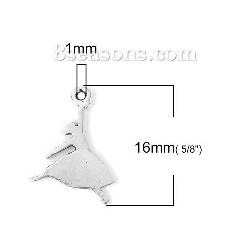 Immagine di Lega di Zinco Charms Ballerina Argento Antico 16mm x 13mm , 100 Pz