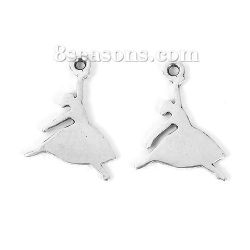 Immagine di Lega di Zinco Charms Ballerina Argento Antico 16mm x 13mm , 100 Pz
