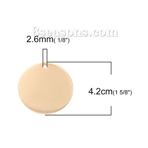 Immagine di Lega di Alluminio Ciondoli Tondo Oro Opaco Trafila 42mm Dia, 1 Pz