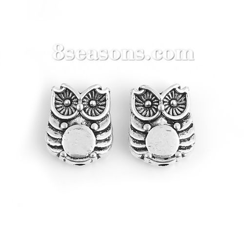 Picture of Zinc Based Alloy Spacer Beads Owl Animal Antique Silver Color 10mm x 8mm, Hole: Approx 1.1mm, 100 PCs