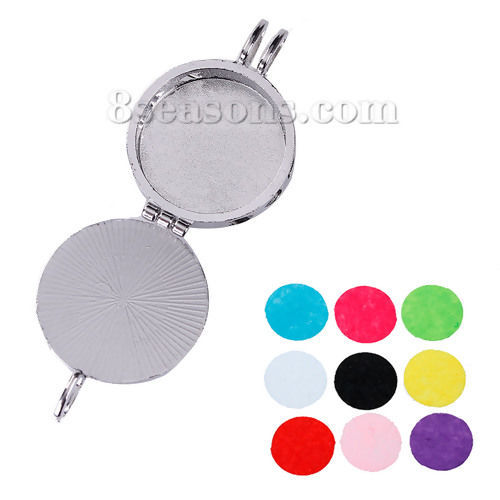 Picture of Zinc Based Alloy Glow In The Dark Aromatherapy Essential Oil Diffuser Locket Pendants Round Silver Tone Deep Blue Galaxy Universe Can Open (Fits 24mm Dia.) 39mm(1 4/8") x 27mm(1 1/8"), 1 Piece