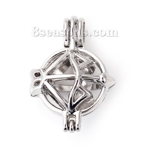 Picture of Zinc Based Alloy Wish Pearl Locket Jewelry Pendants Bow And Arrow Silver Tone Can Open (Fit Bead Size: 8mm) 27mm(1 1/8") x 19mm( 6/8"), 2 PCs