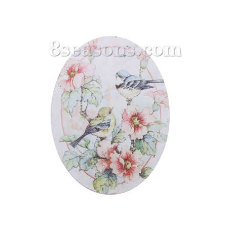 Image de Cabochons d'Embellissement en Bois Naturel Ovale Multicolore Fleurs 40mm x 30mm, 5 Pcs