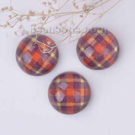 Picture of Resin Dome Seals Cabochon Round Multicolor Grid Checker Pattern Transparent 16mm( 5/8") Dia, 30 PCs