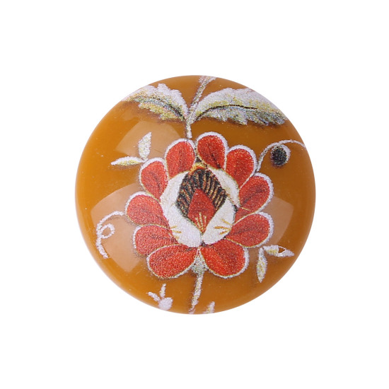Image de Cabochon Dôme en Résine Peinture Japonaise Vintage Japonais Tensha Rond Brun Fleurs 25mm Dia., 10 Pcs