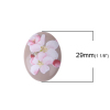 Picture of Resin Japan Painting Vintage Japanese Tensha Dome Seals Cabochon Oval Khaki Sakura Flower Pattern 29mm(1 1/8") x 22mm( 7/8"), 10 PCs