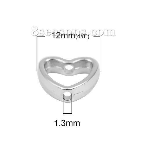 Bild von Zinklegierung Perlen Rahmen Herz Silberfarbe (Für 6mm Perlen) 12mm x 11mm, 20 Stück
