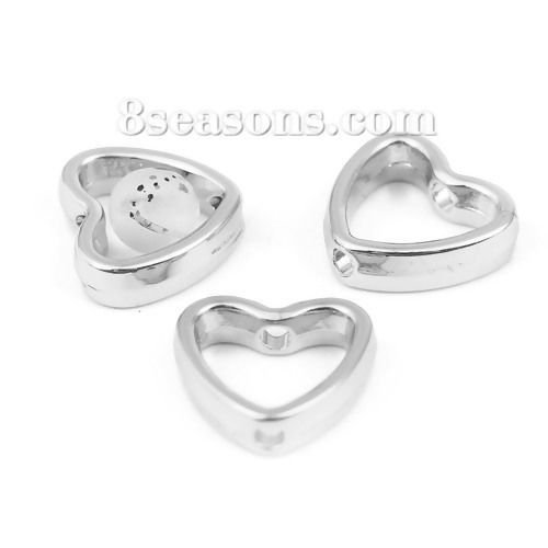 Picture of Zinc Based Alloy Beads Frames Heart Silver Tone (Fits 6mm Beads) 12mm x 11mm, 20 PCs