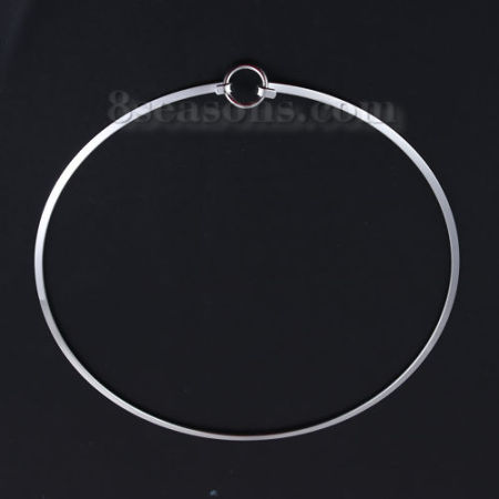 304 Stainless Steel Collar Neck Ring Necklace Silver Tone Round Can Open 45cm(17 6/8") long, 1 Piece