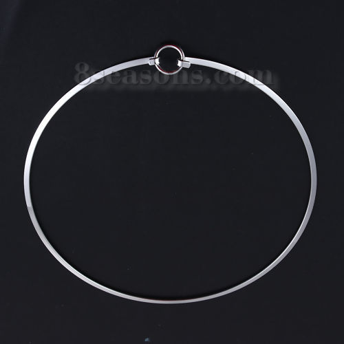 Picture of 304 Stainless Steel Collar Neck Ring Necklace Silver Tone Round Can Open 45cm(17 6/8") long, 1 Piece