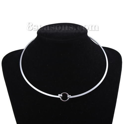 Image de Collier Tour de Cou en 304 Acier Inoxydable Argent Mat Rond Pouvoir Ouvrir 45cm Long, 1 Pièce