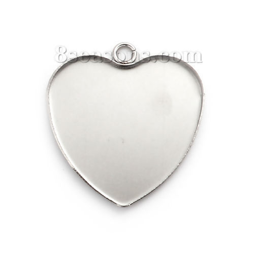 Bild von 304 Edelstahl Anhänger Herz Silberfarbe Cabochon Fassung (für 30mmx28mm) 34mm x 31mm, 5 Stück