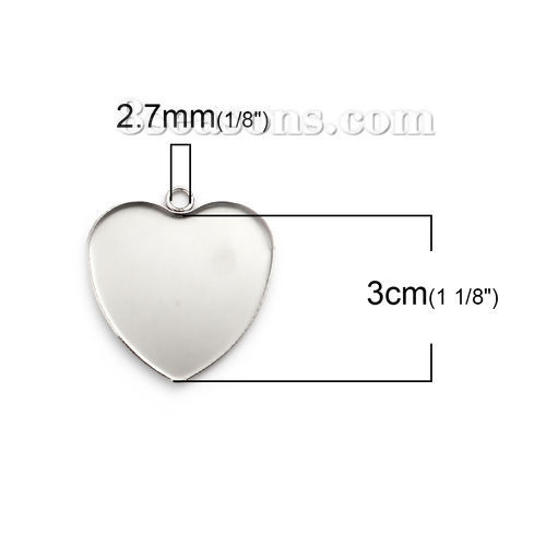 Bild von 304 Edelstahl Anhänger Herz Silberfarbe Cabochon Fassung (für 30mmx28mm) 34mm x 31mm, 5 Stück