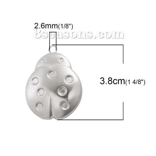 Picture of 304 Stainless Steel Picture Photo Locket Frame Pendents Ladybug Animal Silver Tone Cabochon Settings (Fits 25mmx21mm) Can Open 38mm(1 4/8") x 29mm(1 1/8"), 1 Piece
