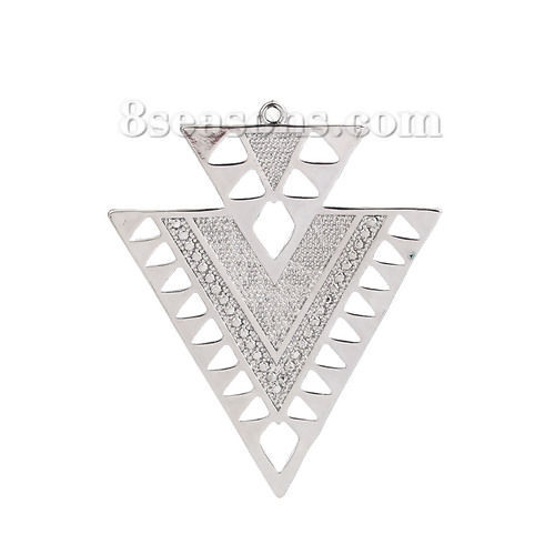 Immagine di Ottone Ciondoli Triangolo Tono Argento 45mm x 37mm , 2 Pz