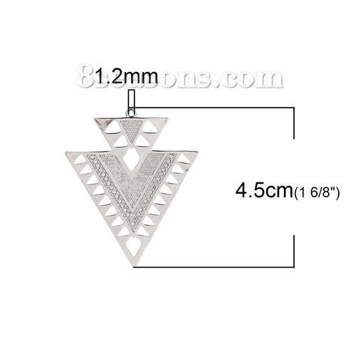 Immagine di Ottone Ciondoli Triangolo Tono Argento 45mm x 37mm , 2 Pz
