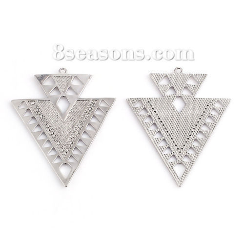 Immagine di Ottone Ciondoli Triangolo Tono Argento 45mm x 37mm , 2 Pz
