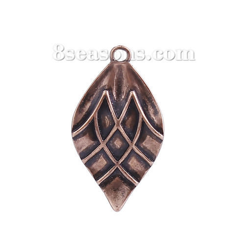 Picture of Brass Charms Leaf Antique Copper Stripe 26mm(1") x 14mm( 4/8"), 5 PCs                                                                                                                                                                                         