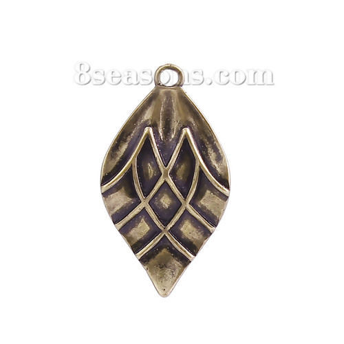 Picture of Brass Charms Leaf Antique Bronze Stripe 26mm(1") x 14mm( 4/8"), 5 PCs                                                                                                                                                                                         