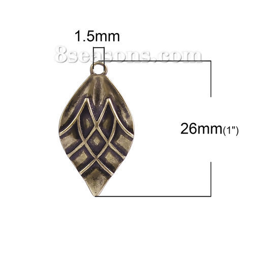 Bild von Messing Charms Blätter Bronzefarbe Streifen 26mm x 14mm, 5 Stück