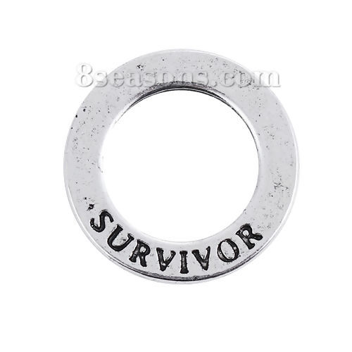 Bild von Zinklegierung Charms Ring Antiksilber Message " SURVIVOR " 21mm D., 20 Stück