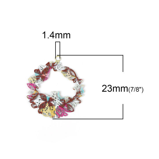 Bild von Eisenlegierung Emailmalerei Charms Ring Grün Bunt Filigran Stempel Verzierung 23mm x 20mm, 10 Stück