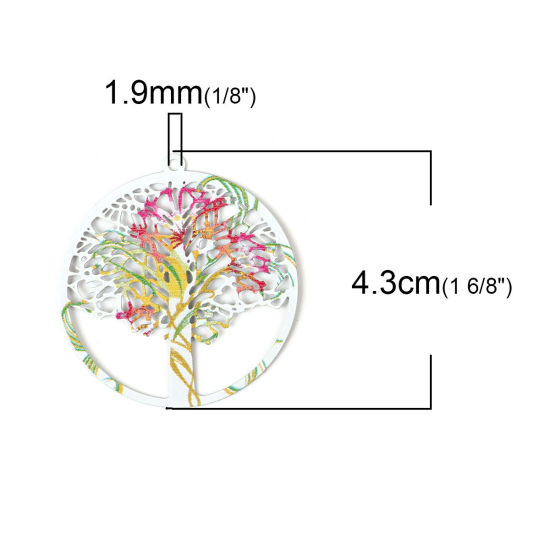 Bild von Eisenlegierung Emailmalerei Anhänger Baum Grün Bunt Filigran Stempel Verzierung 43mm x 40mm, 5 Stück