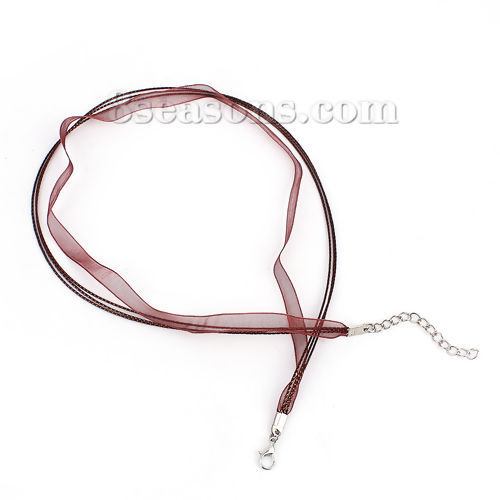 Picture of Organza Ribbon & Polyester Cord String Multilayer Layered Necklace Dark Coffee 45.5cm(17 7/8") long, 10 PCs
